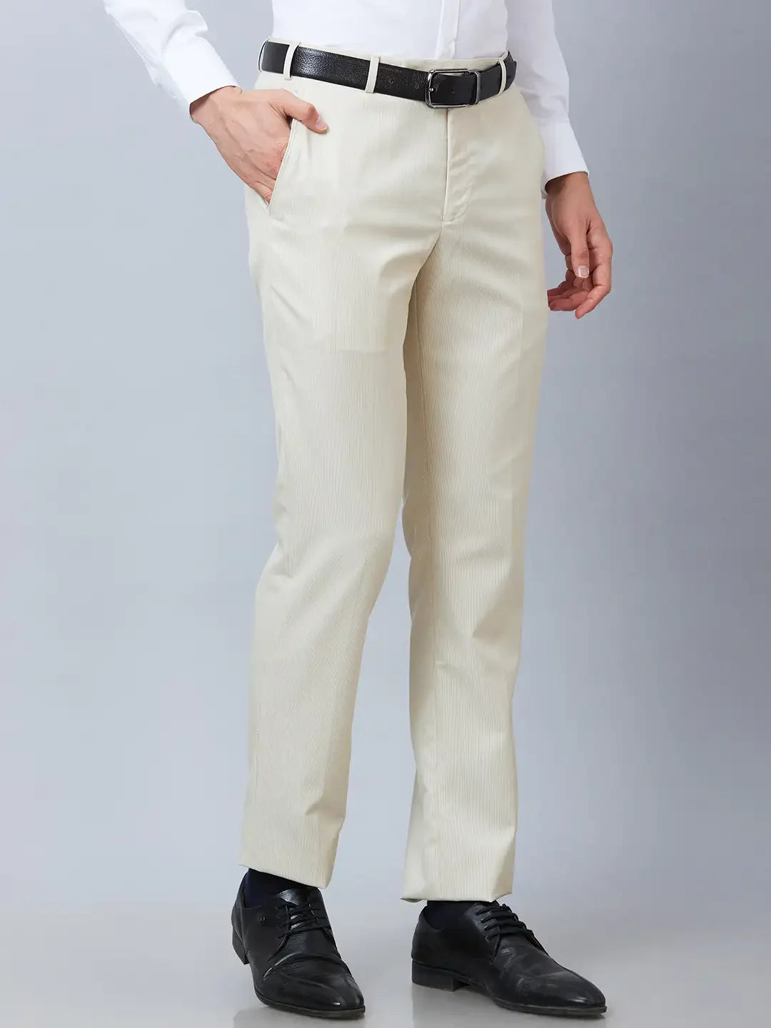 Park Avenue Men Fawn Stripe Smart Fit Polyester Blend Trouser