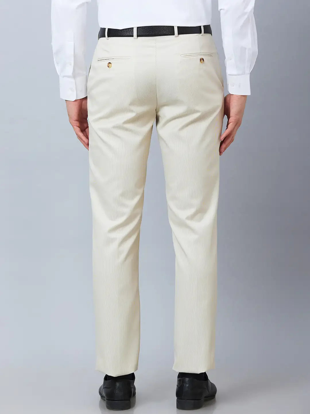 Park Avenue Men Fawn Stripe Smart Fit Polyester Blend Trouser