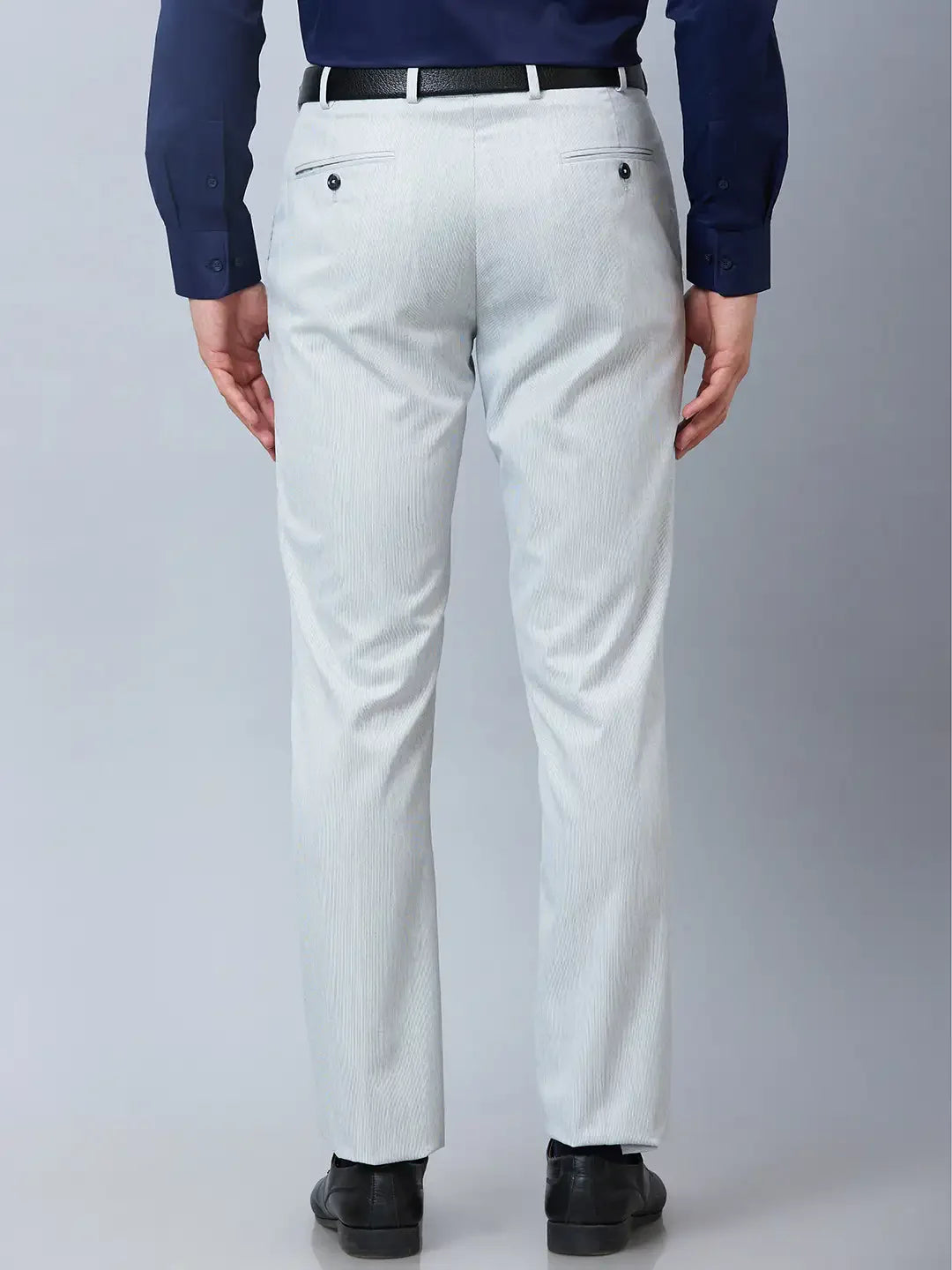 Park Avenue Men Grey Stripe Smart Fit Polyester Blend Trouser