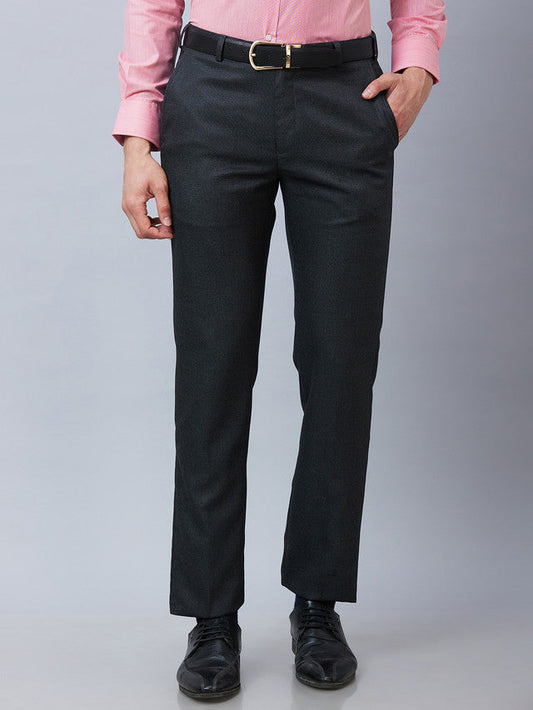 Park Avenue Grey Structure Smart Fit Polyester Blend Trouser