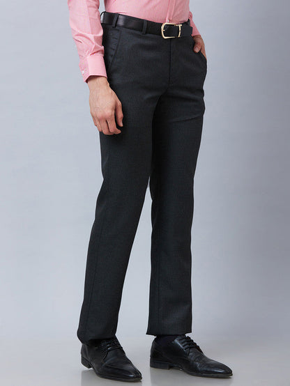 Park Avenue Grey Structure Smart Fit Polyester Blend Trouser