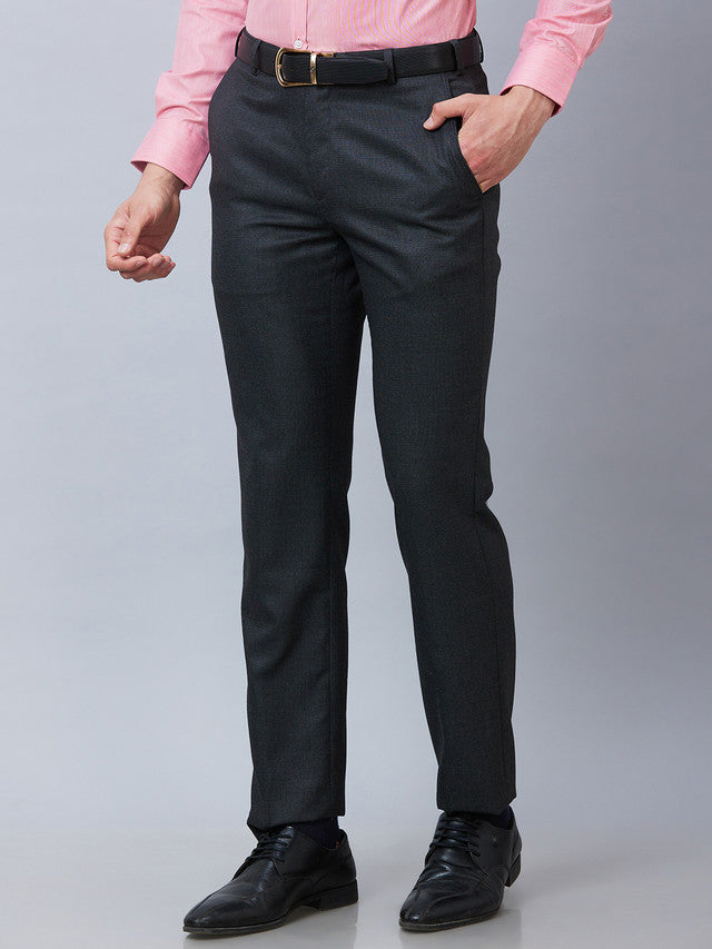 Park Avenue Grey Structure Smart Fit Polyester Blend Trouser