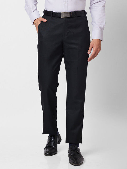 Park Avenue Black Structure Smart Fit Polyester Blend Trouser