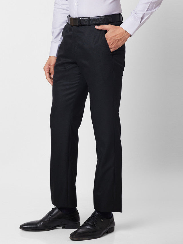 Park Avenue Black Structure Smart Fit Polyester Blend Trouser