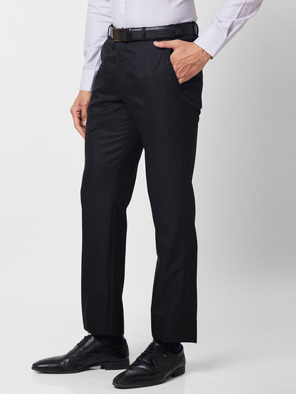 Park Avenue Black Structure Smart Fit Polyester Blend Trouser