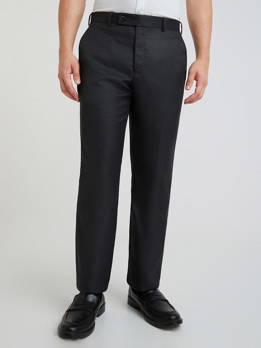 Park Avenue Grey Structure Regular Fit Polyester Blend Trouser