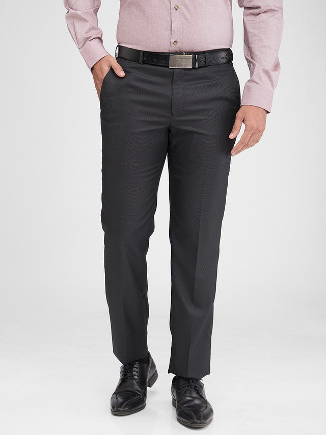 Park Avenue Black Stripe Regular Fit Polyester Blend Trouser