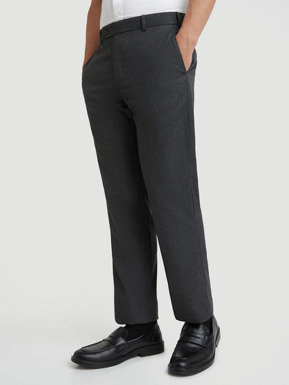 Park Avenue Grey Structure Regular Fit Polyester Blend Trouser
