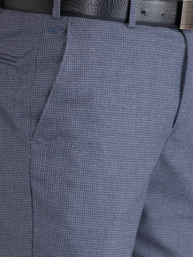 Park Avenue Blue Checks Regular Fit Polyester Blend Trouser