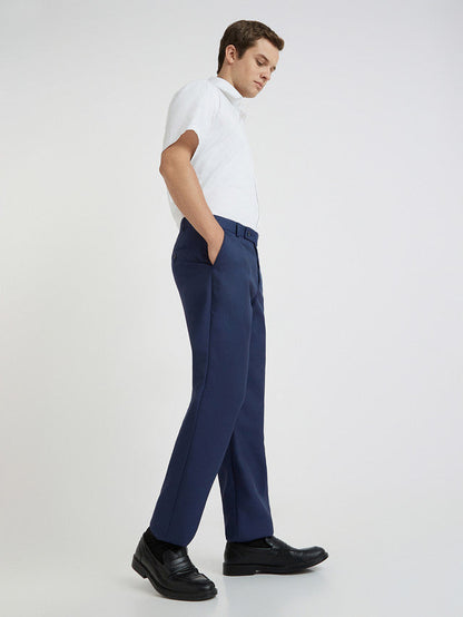Park Avenue Blue Structure Regular Fit Polyester Blend Trouser