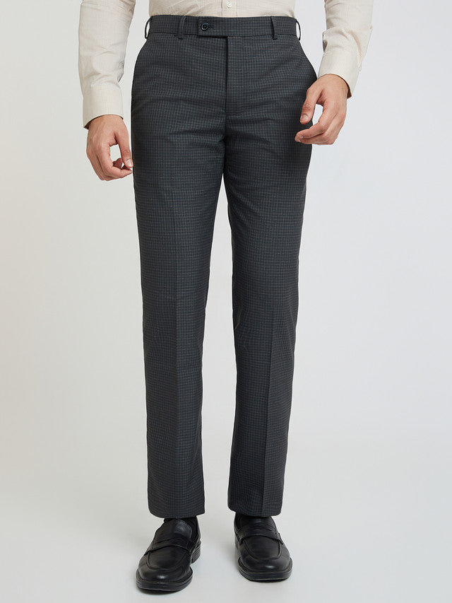 Park Avenue Grey Checks Regular Fit Polyester Blend Trouser
