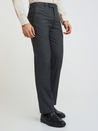 Park Avenue Grey Checks Regular Fit Polyester Blend Trouser