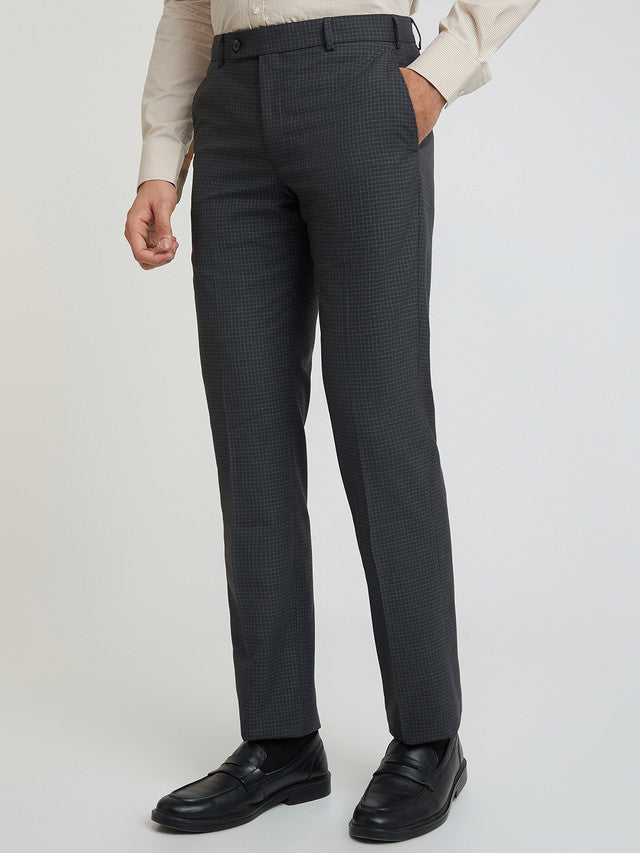 Park Avenue Grey Checks Regular Fit Polyester Blend Trouser