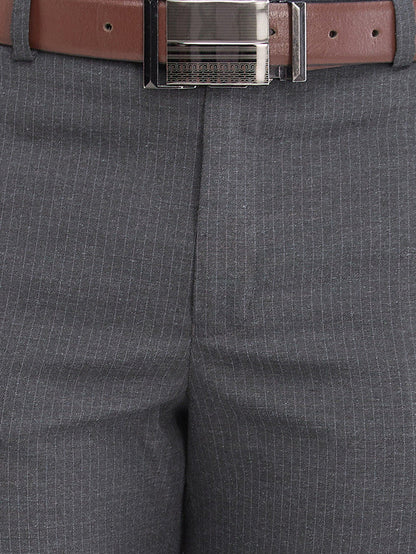 Park Avenue Grey Stripe Regular Fit Polyester Blend Trouser
