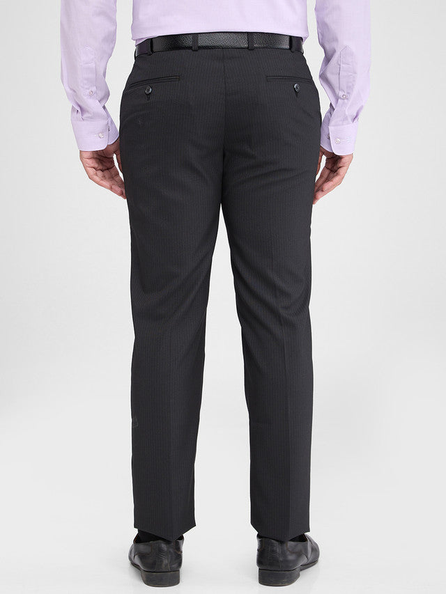 Park Avenue Black Stripe Regular Fit Polyester Blend Trouser