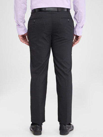 Park Avenue Black Stripe Regular Fit Polyester Blend Trouser