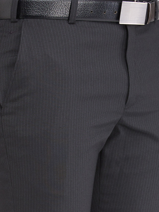 Park Avenue Black Stripe Regular Fit Polyester Blend Trouser