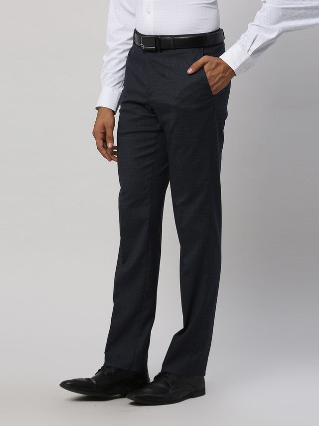 Park Avenue Blue Structure Regular Fit Polyester Blend Trouser