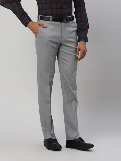 Park Avenue Men Grey Checkered Regular Fit Trouser