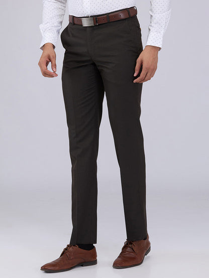 Park Avenue Men Brown Twill Regular Fit Polyester Blend Trouser