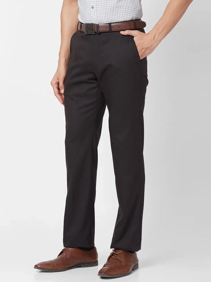 Park Avenue Men Black Structure Regular Fit Polyester Blend Trouser