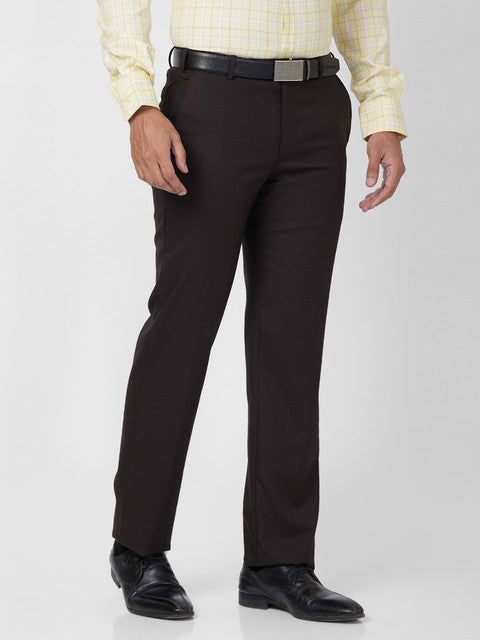 Park Avenue Men Brown Structure Regular Fit Polyester Blend Trouser