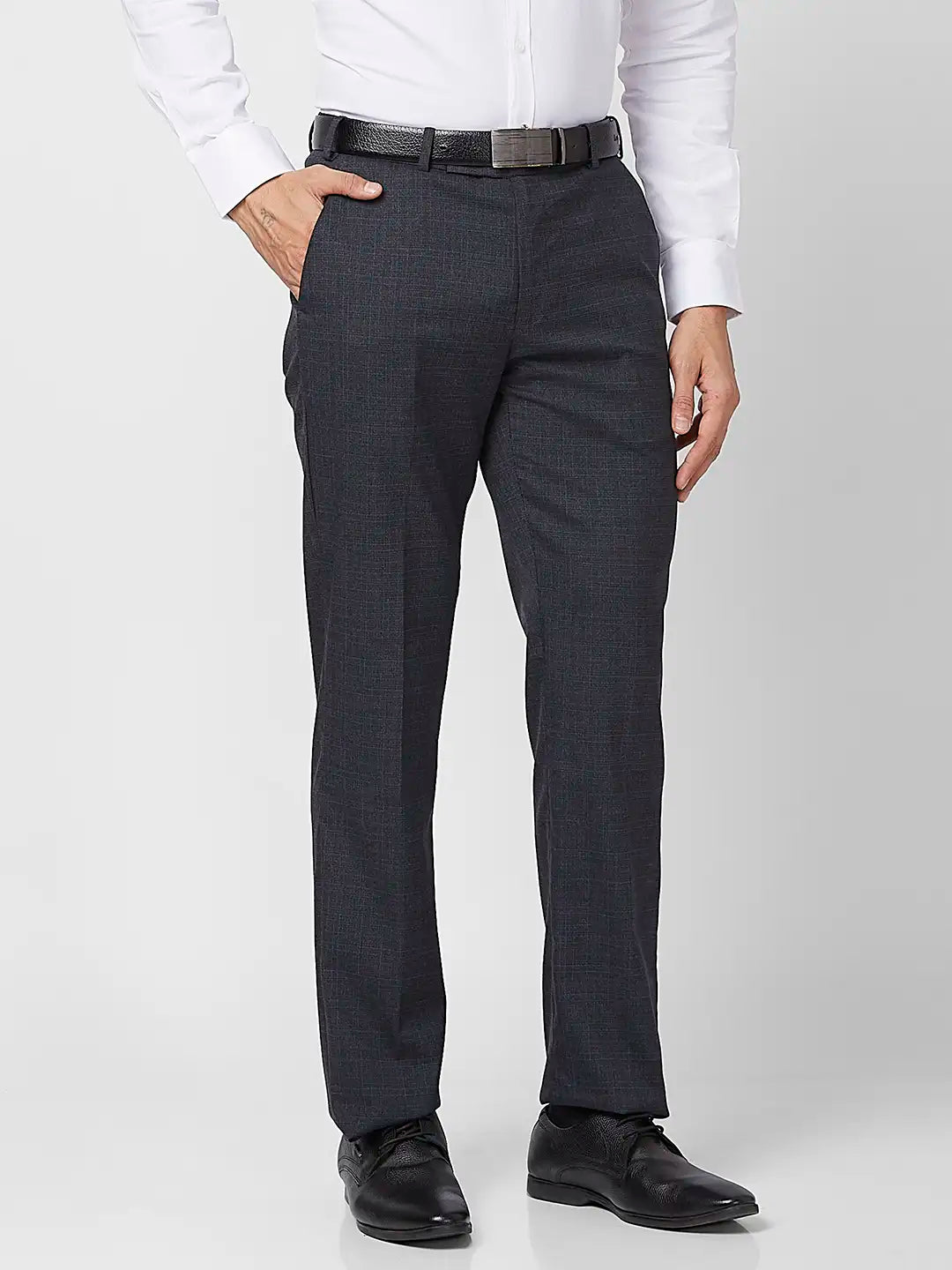 Park Avenue Men Blue Checks Regular Fit Polyester Blend Trouser