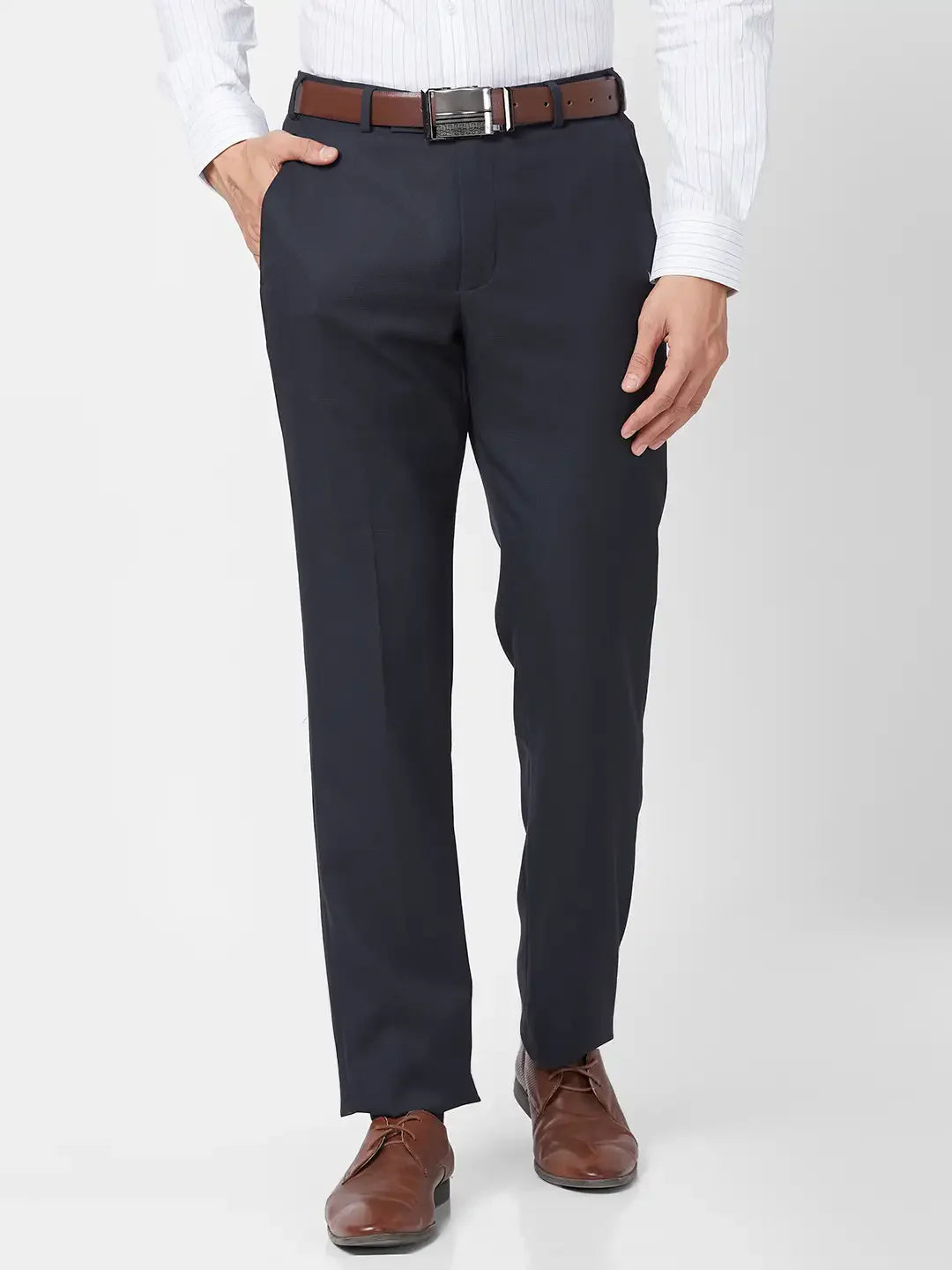 Park Avenue Men Blue Structure Regular Fit Polyester Blend Trouser