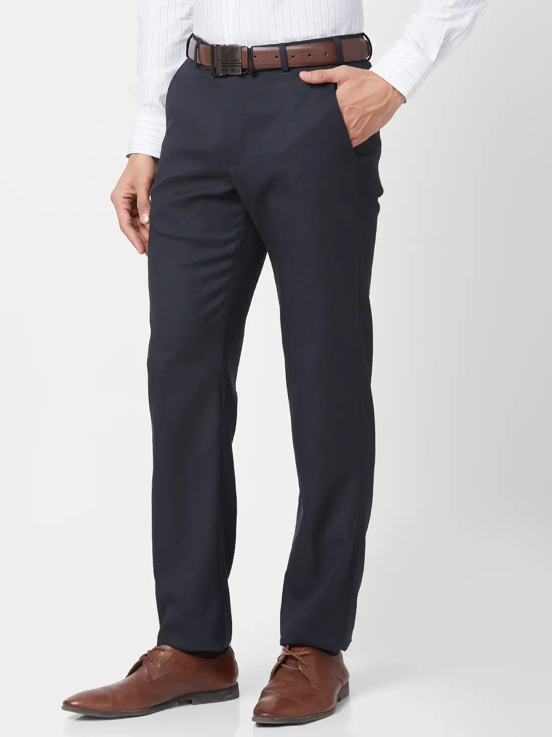 Park Avenue Men Blue Structure Regular Fit Polyester Blend Trouser