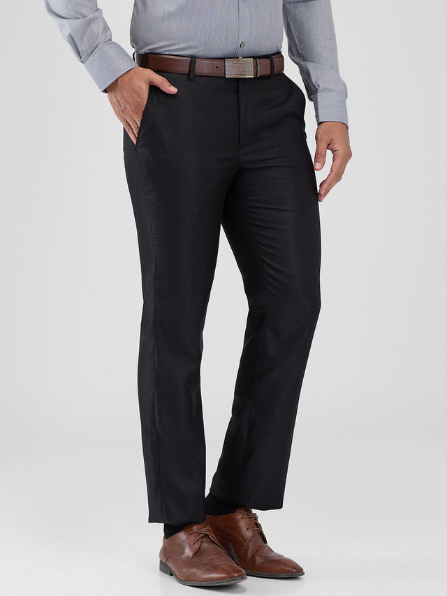 Park Avenue Black Solid Regular Fit Polyester Blend Trouser
