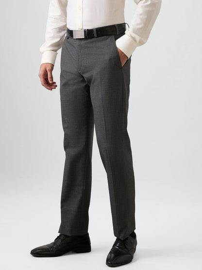 Park Avenue Men Grey Checks Regular Fit Polyester Blend Trouser