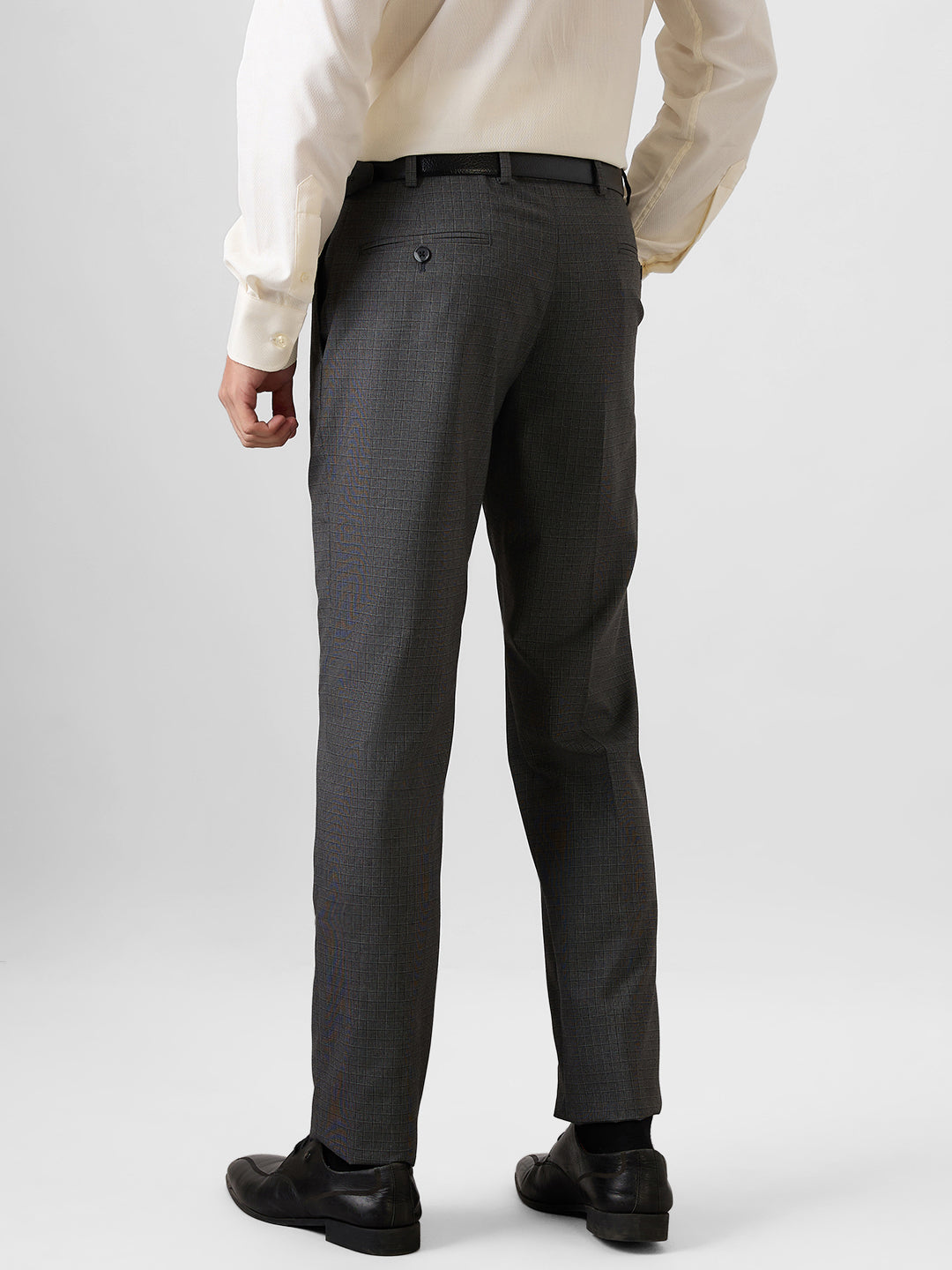 Park Avenue Men Grey Checks Regular Fit Polyester Blend Trouser