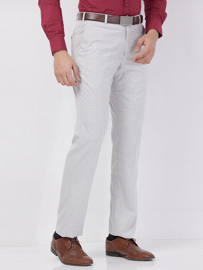 Park Avenue Men Grey Checks Regular Fit Polyester Blend Trouser