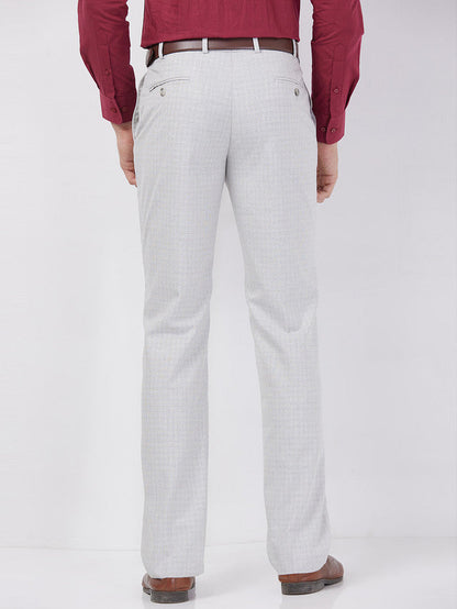Park Avenue Men Grey Checks Regular Fit Polyester Blend Trouser