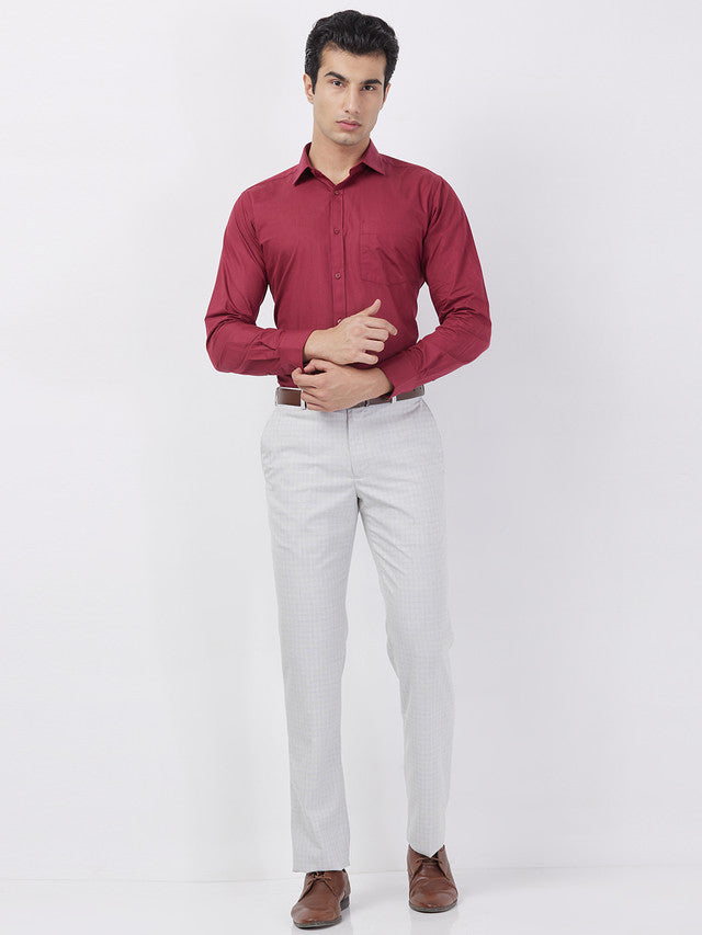 Park Avenue Men Grey Checks Regular Fit Polyester Blend Trouser