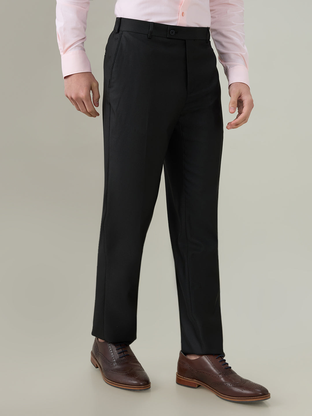 Park Avenue Men Black Dobby Regular Fit Polyester Blend Trouser