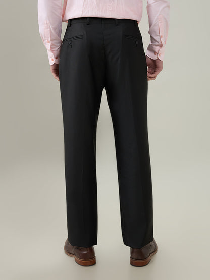 Park Avenue Men Black Dobby Regular Fit Polyester Blend Trouser