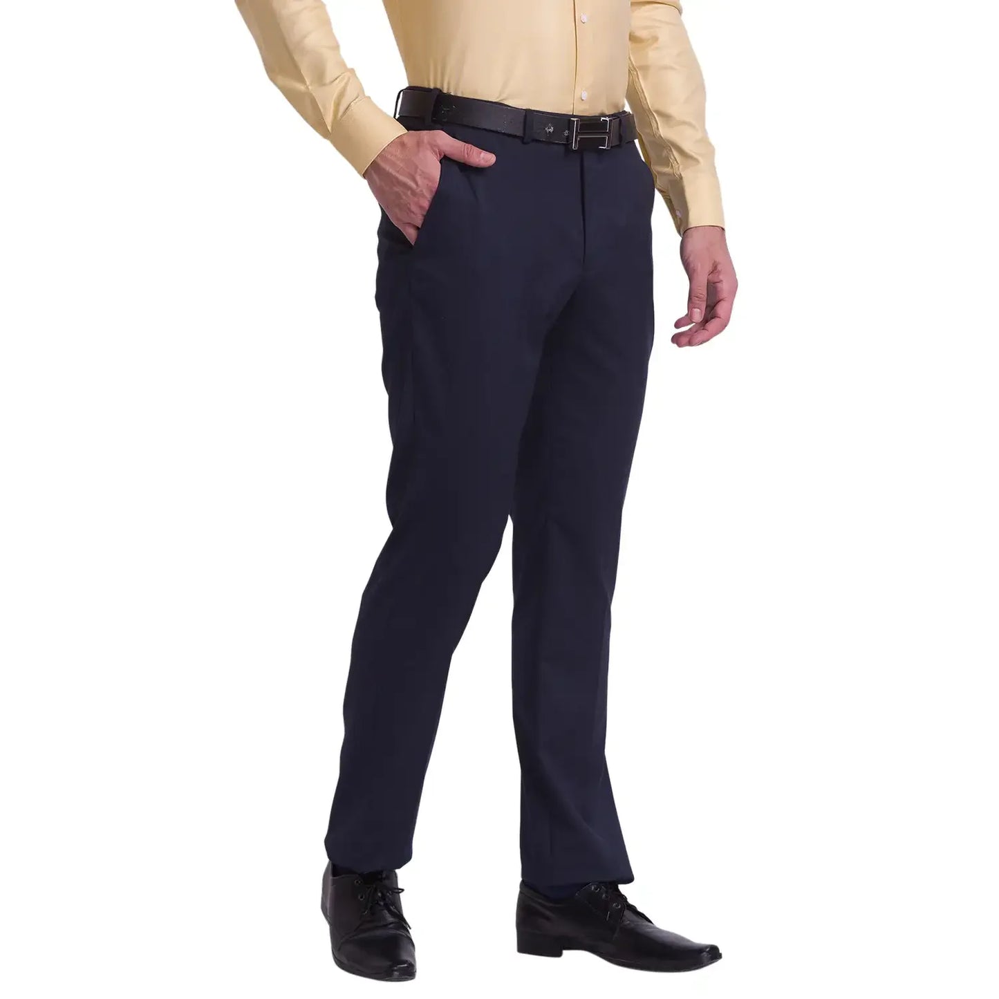 Men Grey Neo Classic Fit Structure Polyester Blend Trouser