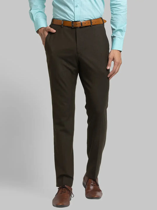 Men Green Super Slim Fit Structure Polyester Blend Trouser