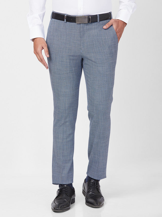 Park Avenue Men Blue Checkered Super Slim Fit Trouser