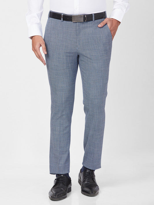 Park Avenue Men Blue Checkered Super Slim Fit Trouser
