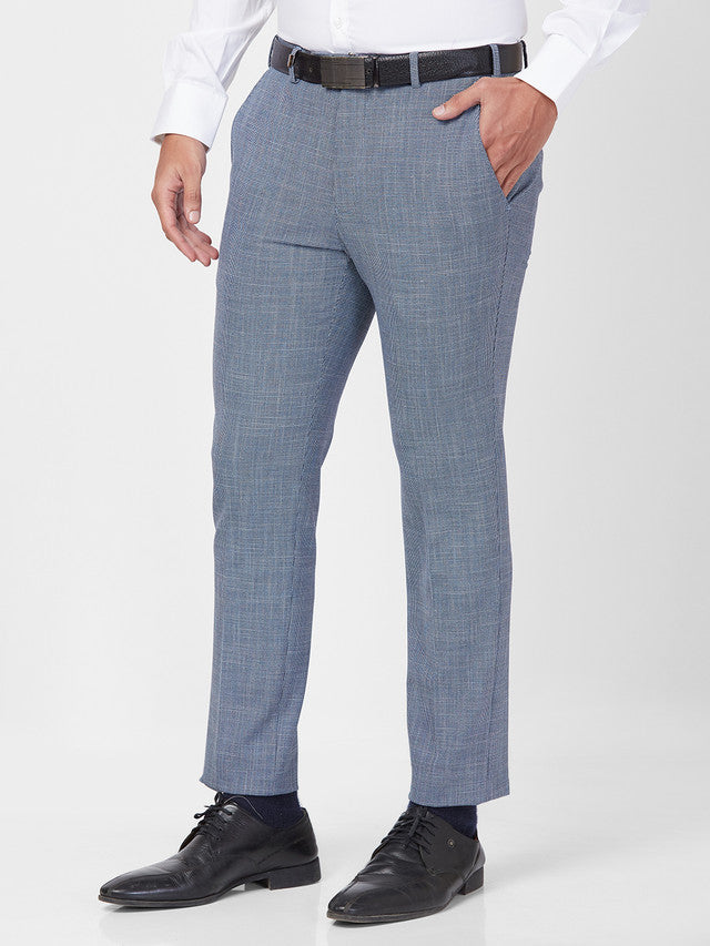 Park Avenue Men Blue Checkered Super Slim Fit Trouser