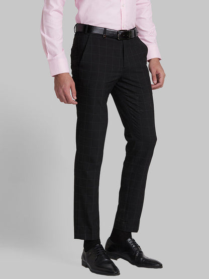Park Avenue Men Black Checkered Super Slim Fit Trouser