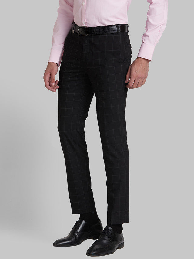 Park Avenue Men Black Checkered Super Slim Fit Trouser