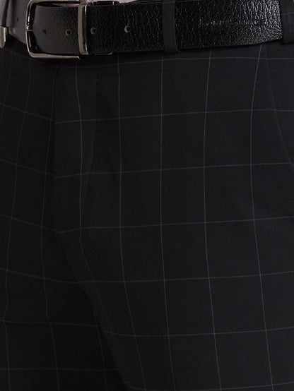 Park Avenue Men Black Checkered Super Slim Fit Trouser