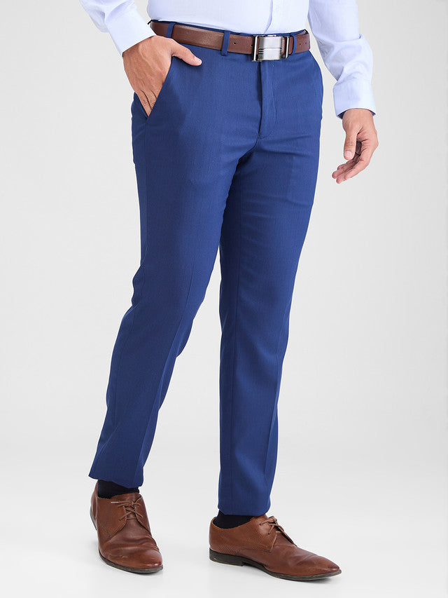 Park Avenue Blue Solid Neo Fit Polyester Blend Trouser
