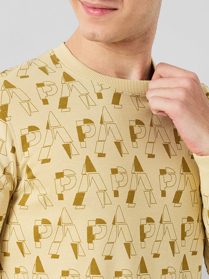 Park Avenue Men Yellow Printed Slim Fit Cotton Blend Sweatshirt