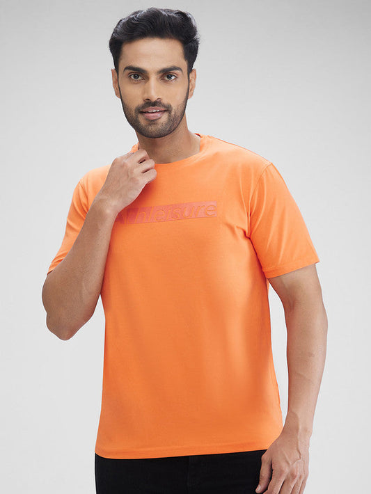 Park Avenue Orange Solid Slim Fit Cotton Blend T-Shirt