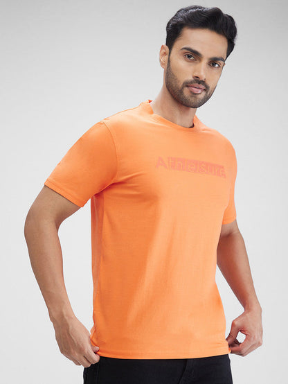 Park Avenue Orange Solid Slim Fit Cotton Blend T-Shirt