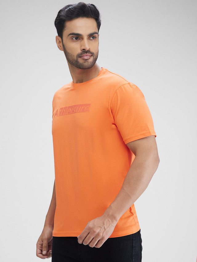 Park Avenue Orange Solid Slim Fit Cotton Blend T-Shirt